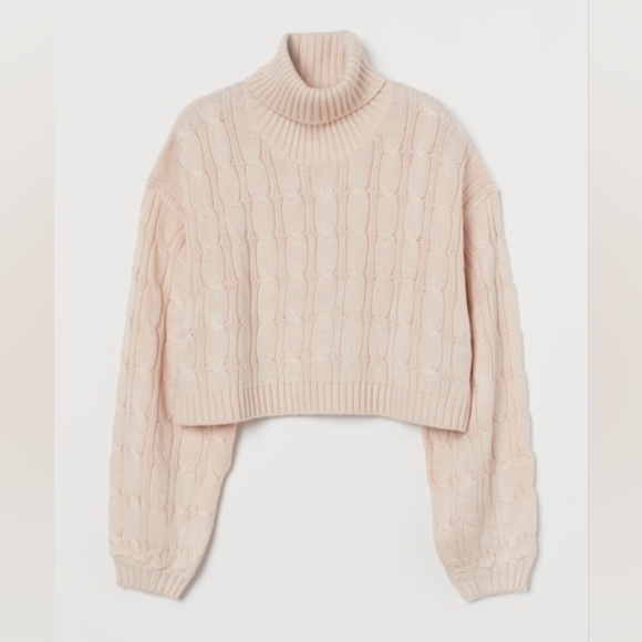 H&M Sweaters - H&M Cropped Cable Knit Turtleneck Sweater - Pink